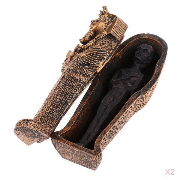 2PCS Ancient Egyptian Black Mummy Figurine w/ Coffin Resin Craft Home Decor