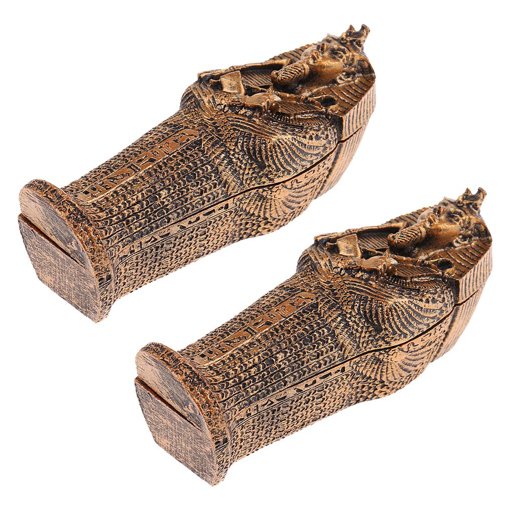2PCS Ancient Egyptian Black Mummy Figurine w/ Coffin Resin Craft Home Decor