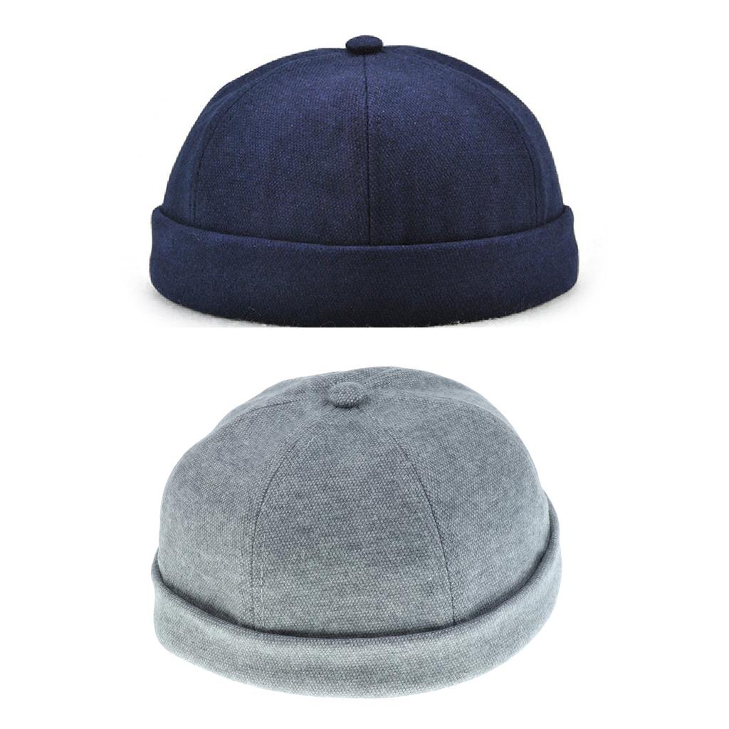 2Pcs/set Unisex Mens fashion Docker Retro Cap Skullcap Beanie Grey and blue