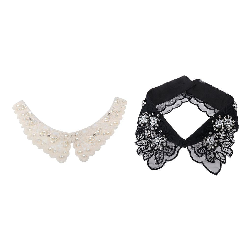 2pcs Women Fake Collar Removable False Blouse Embroidered Collar Black Beige