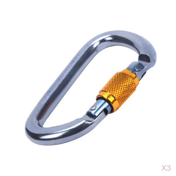3 Pieces 28KN Outdoor Rock Climbing Rappelling Screw Lock Carabiner gray
