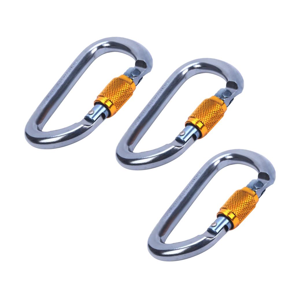 3 Pieces 28KN Outdoor Rock Climbing Rappelling Screw Lock Carabiner gray
