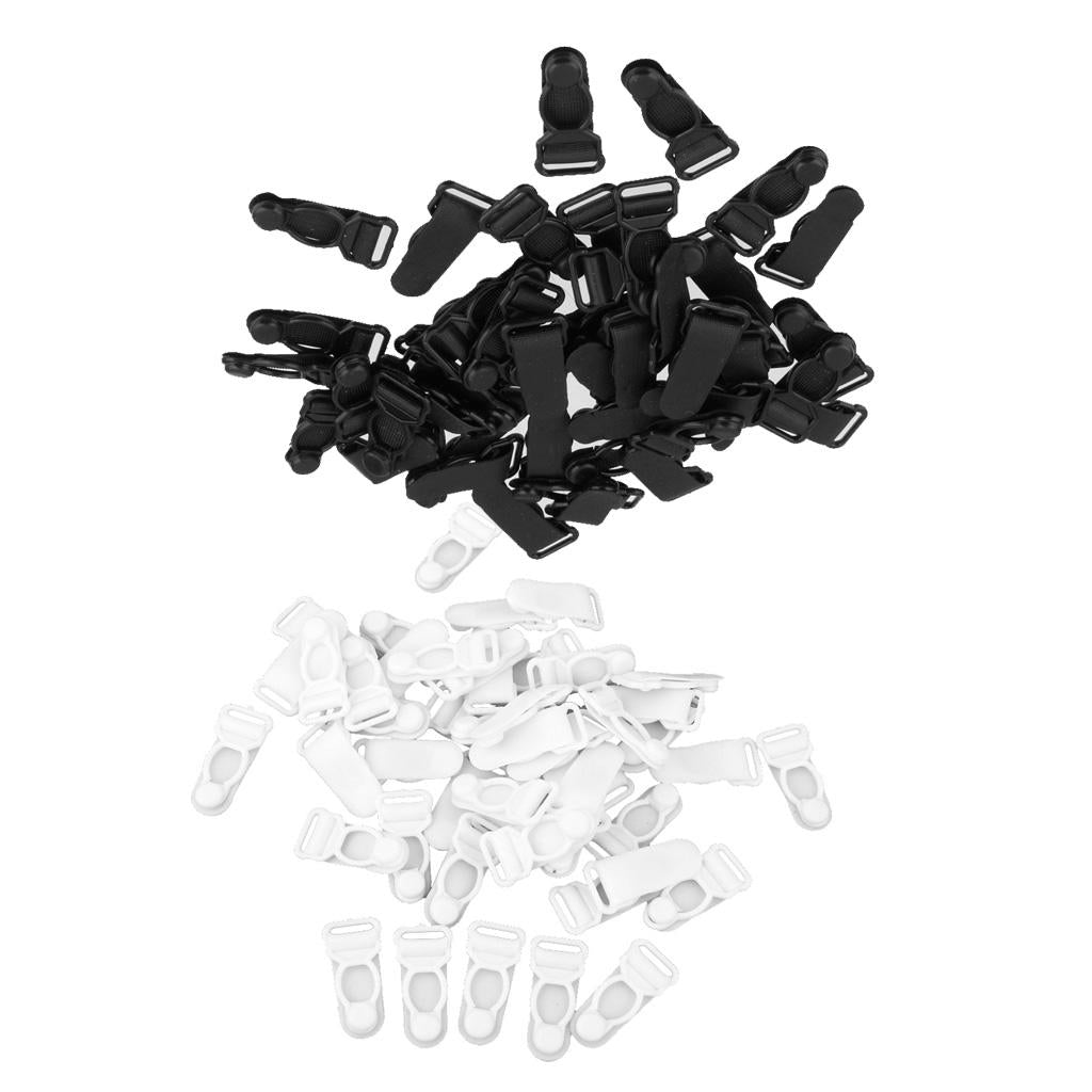 100pcs Womens Plastic Garter Belt Clips Hooks Suspender Clips Black & White