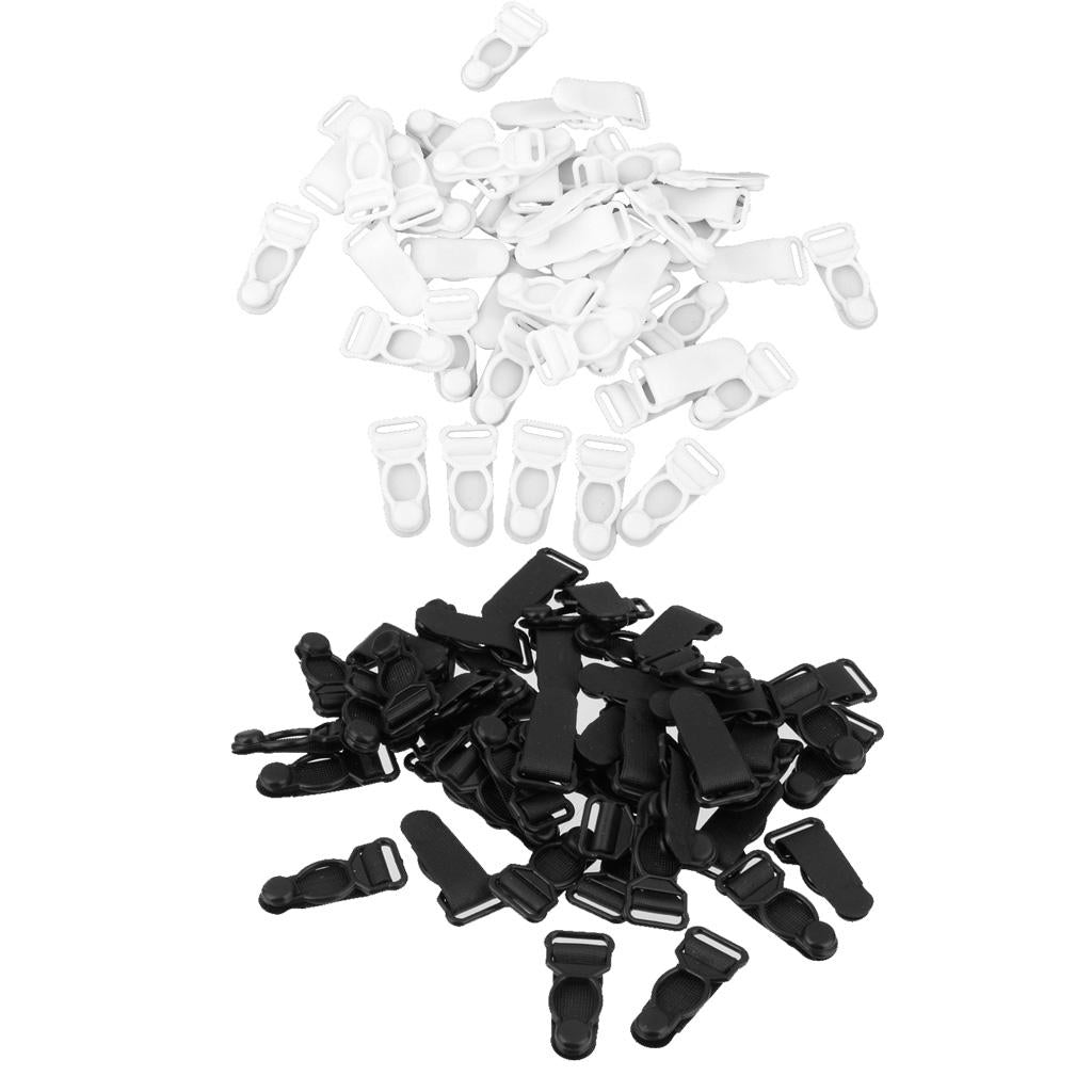 100pcs Womens Plastic Garter Belt Clips Hooks Suspender Clips Black & White