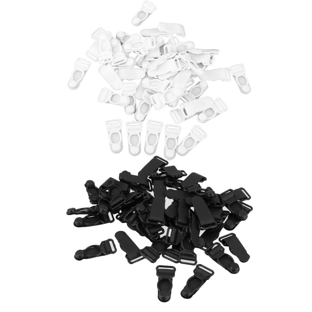 100pcs Womens Plastic Garter Belt Clips Hooks Suspender Clips Black & White