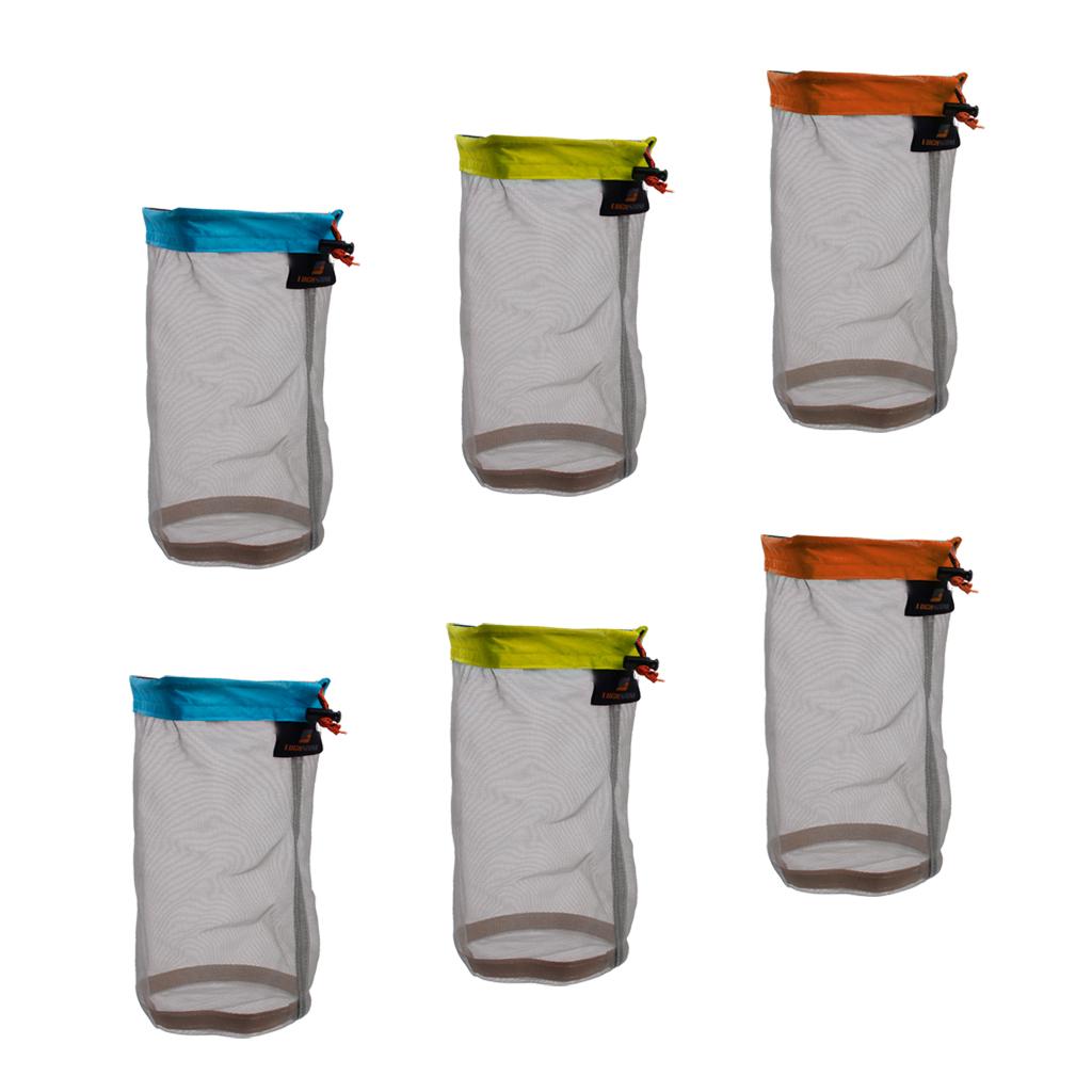6 Pieces Ultra Light Mesh Stuff Sack Storage Bag Pouch for Tavel Camping