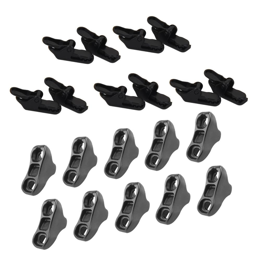 10 x Awning Clamp Tarp Clips Snap Hangers Tent Tighten Tool + Rope Tensioner