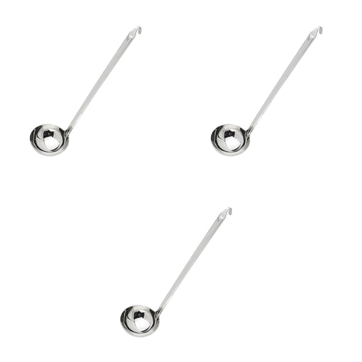 3x Stainless Steel Soup Spoons Ladles Long Handle W/Hook Cooking Utensils