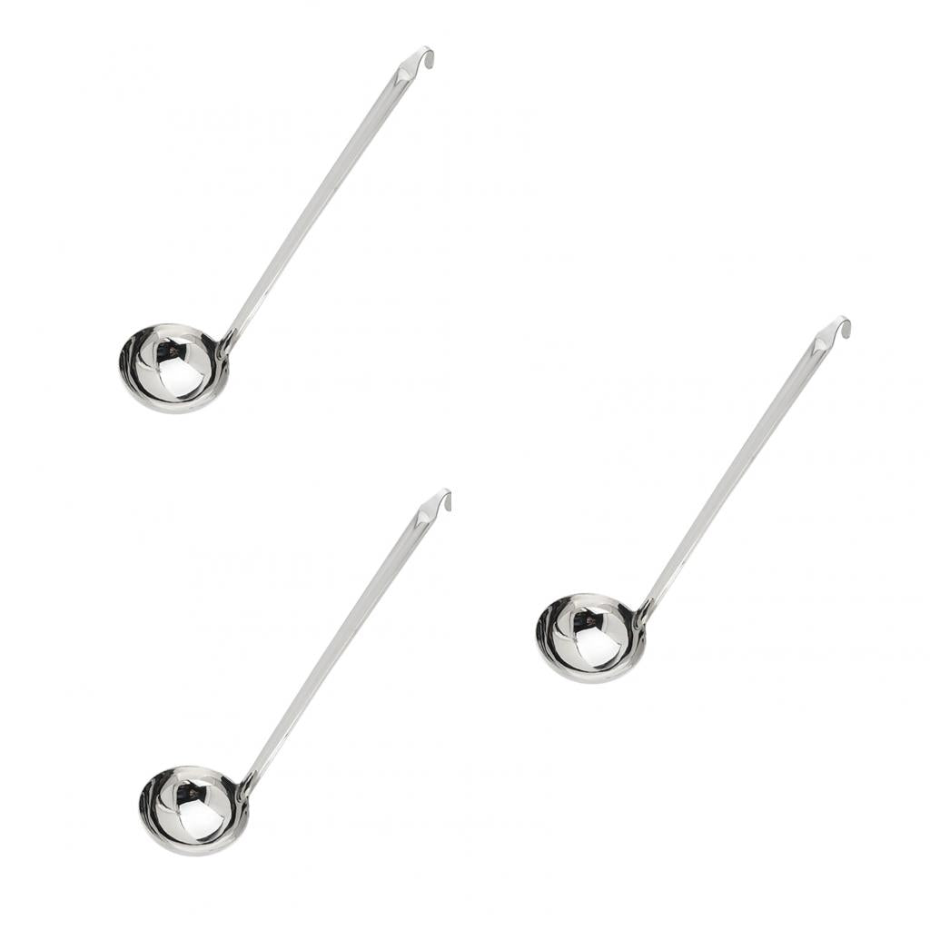 3x Stainless Steel Soup Spoons Ladles Long Handle W/Hook Cooking Utensils
