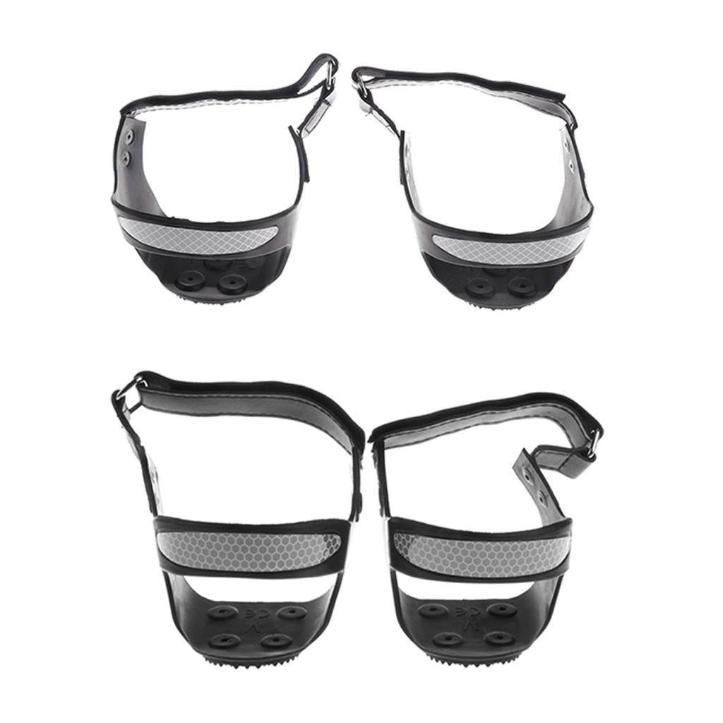 2 Pairs Reflective Ice Snow Shoe Boot Grips Traction Cleats 5 Teeth L + XL