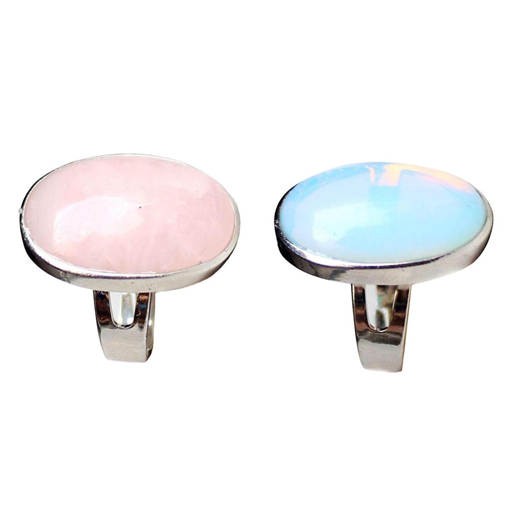 2 Pieces Crystal Oval Opal Gemstone Wedding Finger Copper Band Ring
