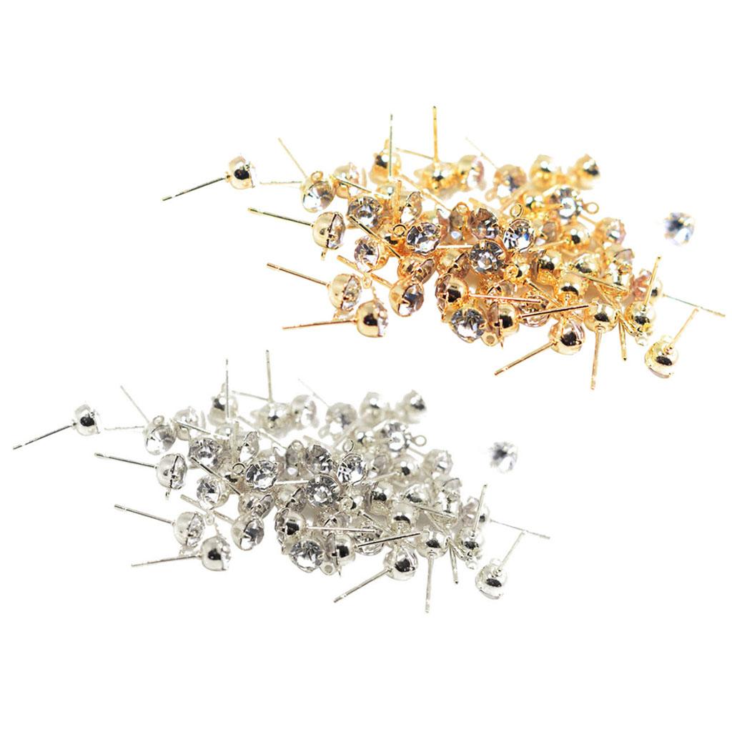 100 Piece Ear Stud Rhinestone Ear Post Stud Earring Finding Making Crafts