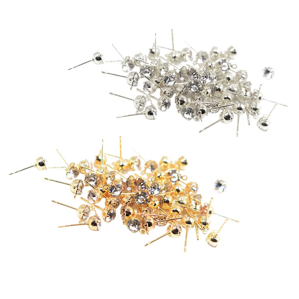 100 Piece Ear Stud Rhinestone Ear Post Stud Earring Finding Making Crafts