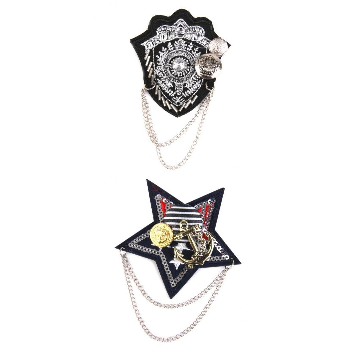 2 Pieces French Mens Military Silver Chain Brooches Pin Party Mens Accessory