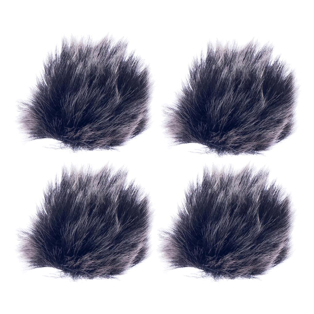4 Pieces Black Fur Microphone Windscreen for Lapel Lavalier Mic Accessory