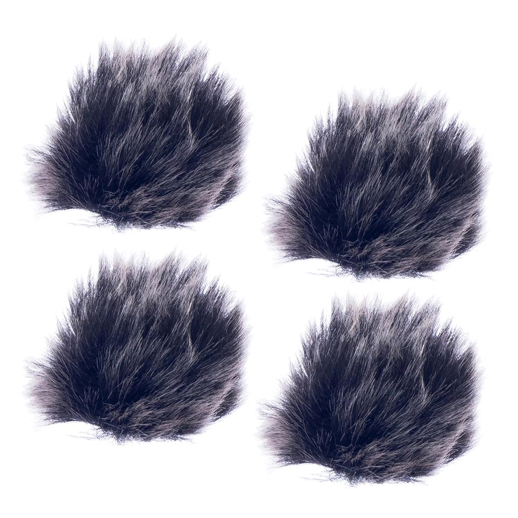4 Pieces Black Fur Microphone Windscreen for Lapel Lavalier Mic Accessory