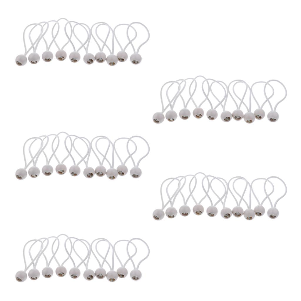 50 Pieces 16cm Heavy Duty Ball Bungee Cord Tie down Cord Canopy Straps white