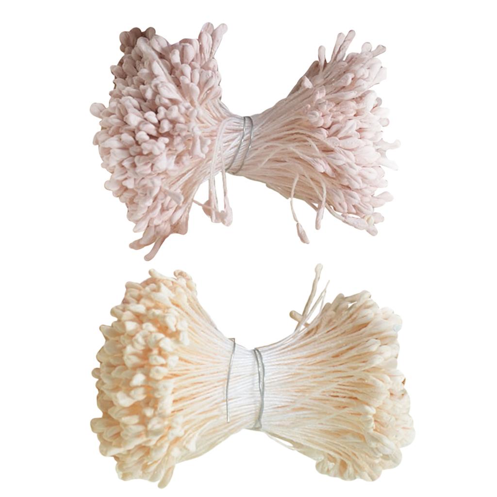 720 Pcs 6cm Artificial Pearl Double Buds Flower Stamen Pistil Beige and Pink