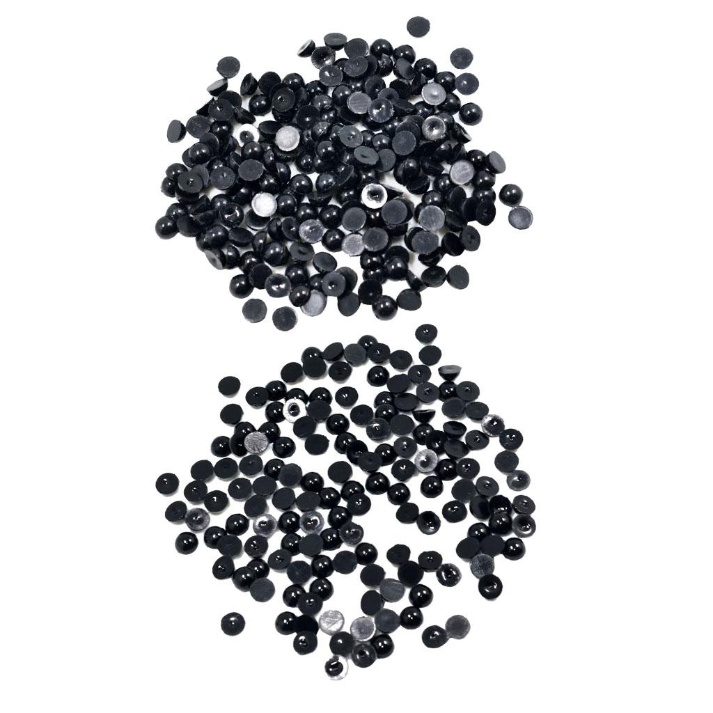 350 Pcs Black Half Pearl Beads Flat Back Cabochon for DIY Scrapbook 6mm 8mm