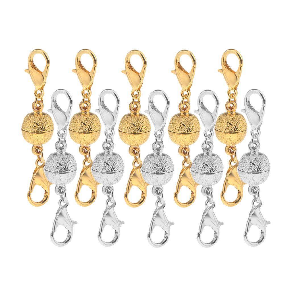 10 Pcs Matte Ball Lobster Magnetic Clasp Connector Jewelry DIY Gold & Silver