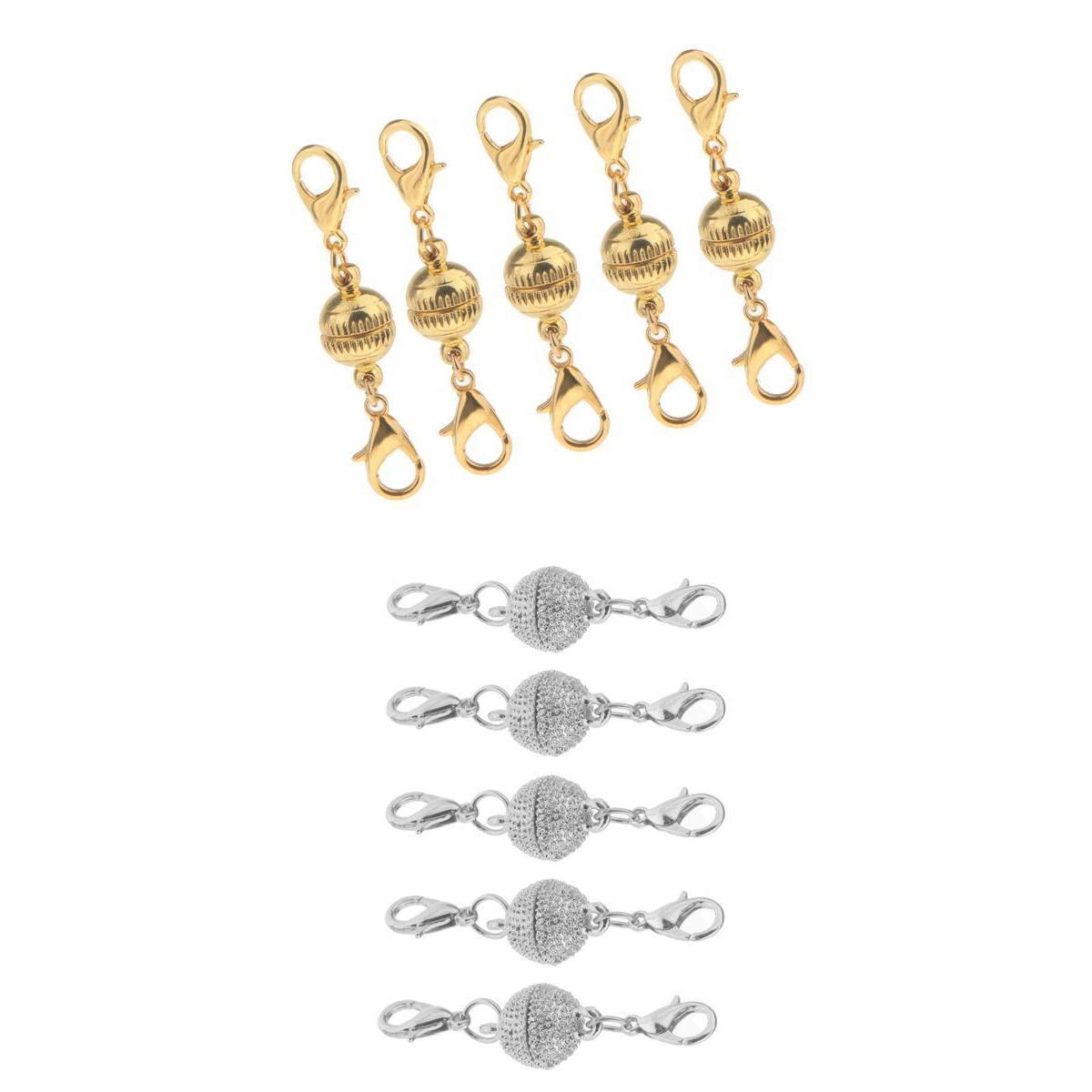 10 Pieces Ball Magnetic Clasps with Double Lobster Clasp Hook Silver Gold