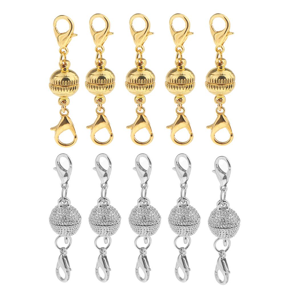 10 Pieces Ball Magnetic Clasps with Double Lobster Clasp Hook Silver Gold