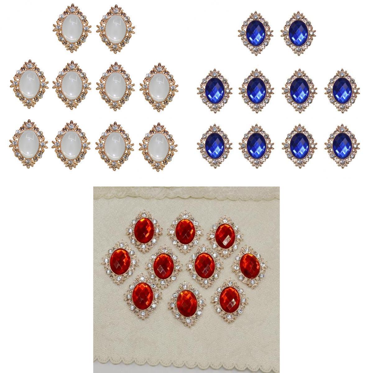 30 Pieces 3 Colors Rhinestone Cabochons Flat Back Embellishments for Wedding