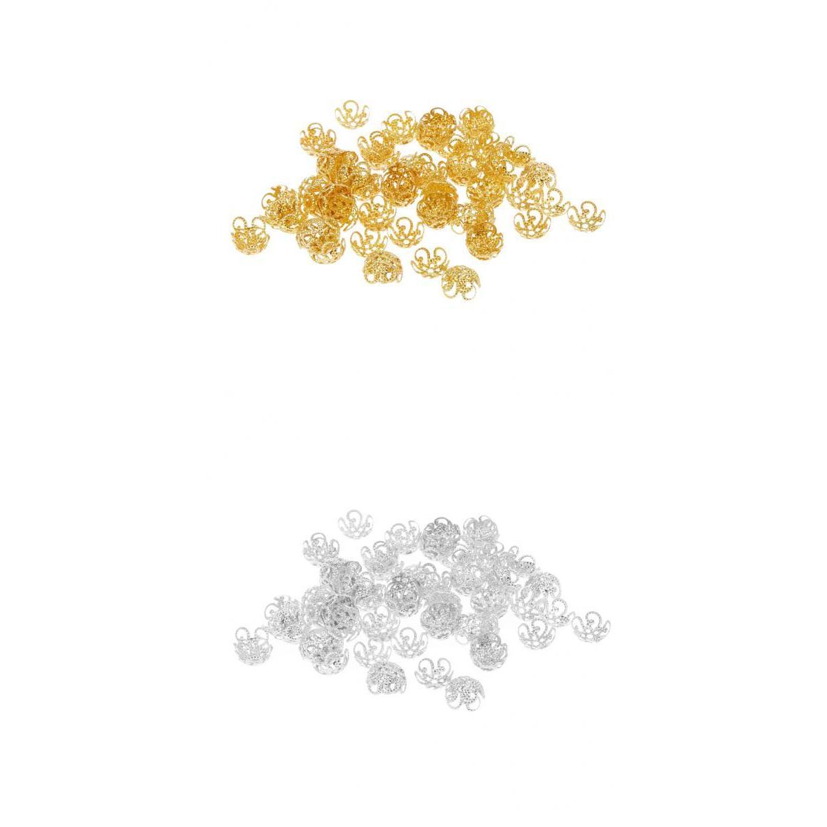 200 Pieces Gold Silver Alloy Filigree Flower Bead Caps Jewelry Findings 10mm