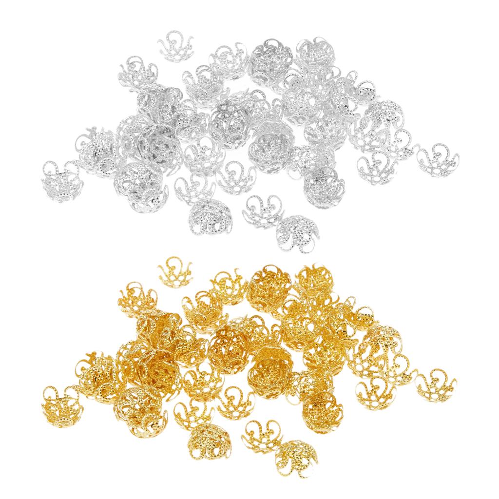200 Pieces Gold Silver Alloy Filigree Flower Bead Caps Jewelry Findings 10mm