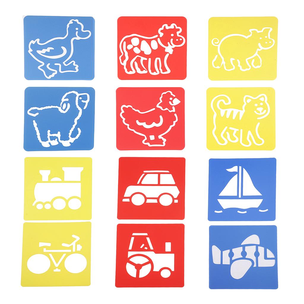 12 Pieces Drawing Template Stencils Ruler for Kids Drawing Craft 14x15cm