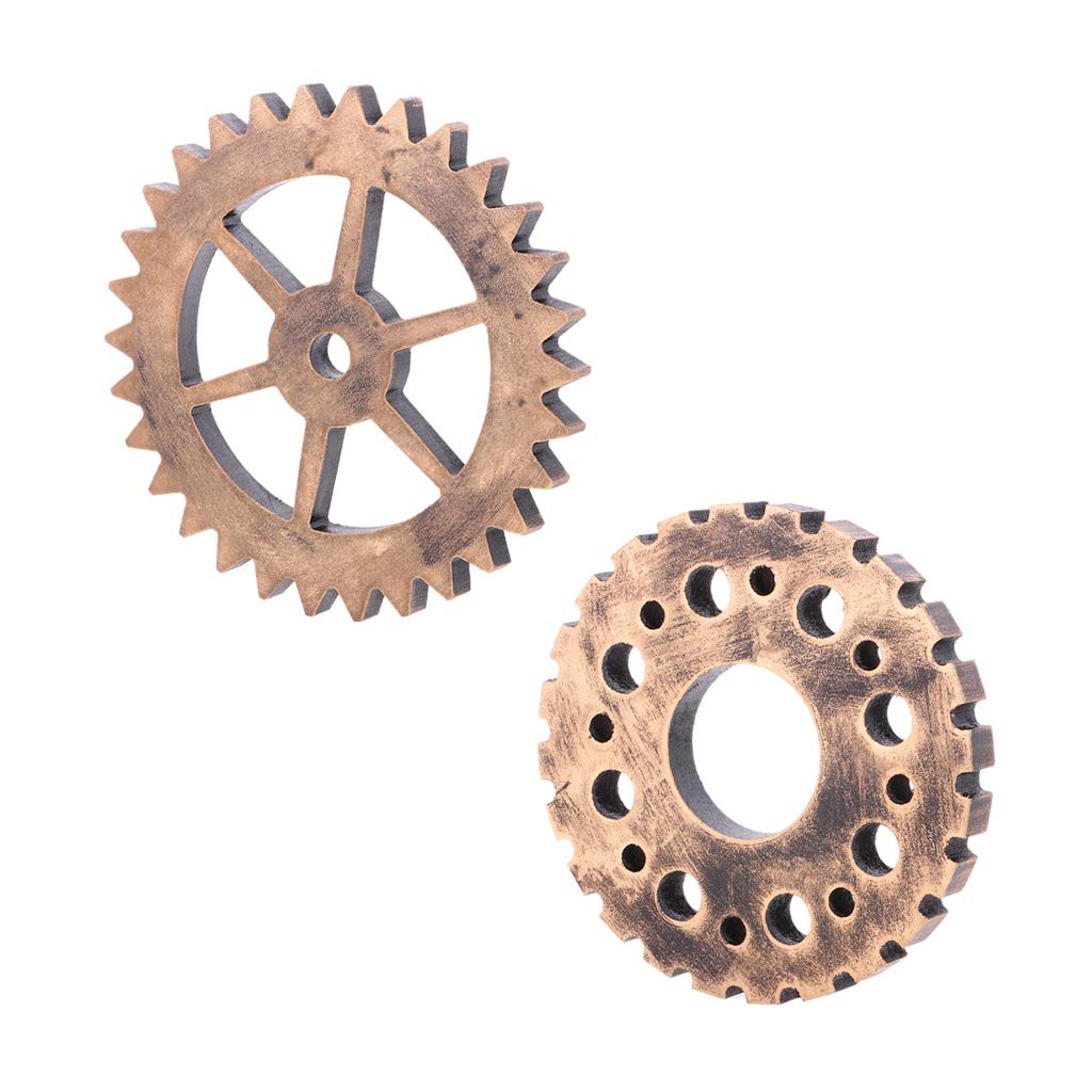 2Pcs Rustic Wooden Circle Gear Home Bar Wall Hanging Art Craft Ornament #1