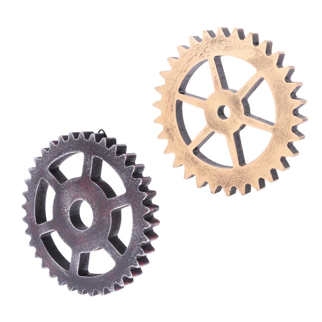 2Pcs Rustic Wooden Circle Gear Home Bar Wall Hanging Art Craft Ornament #2