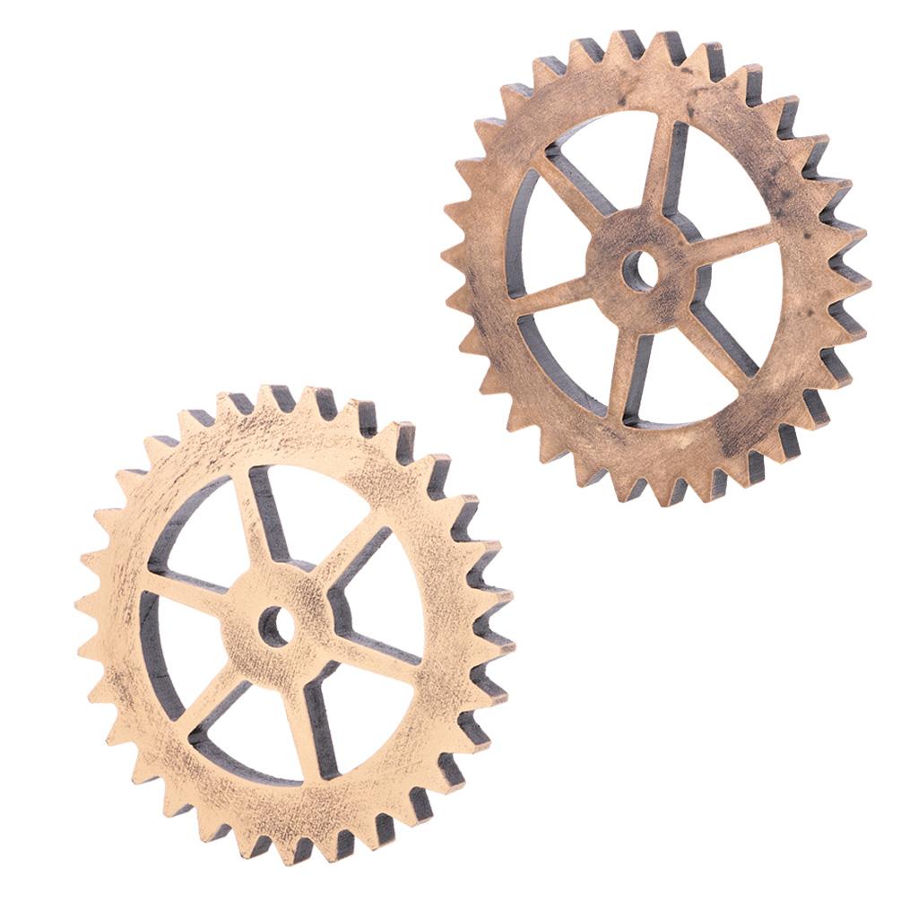 2Pcs Rustic Wooden Circle Gear Home Bar Wall Hanging Art Craft Ornament #3