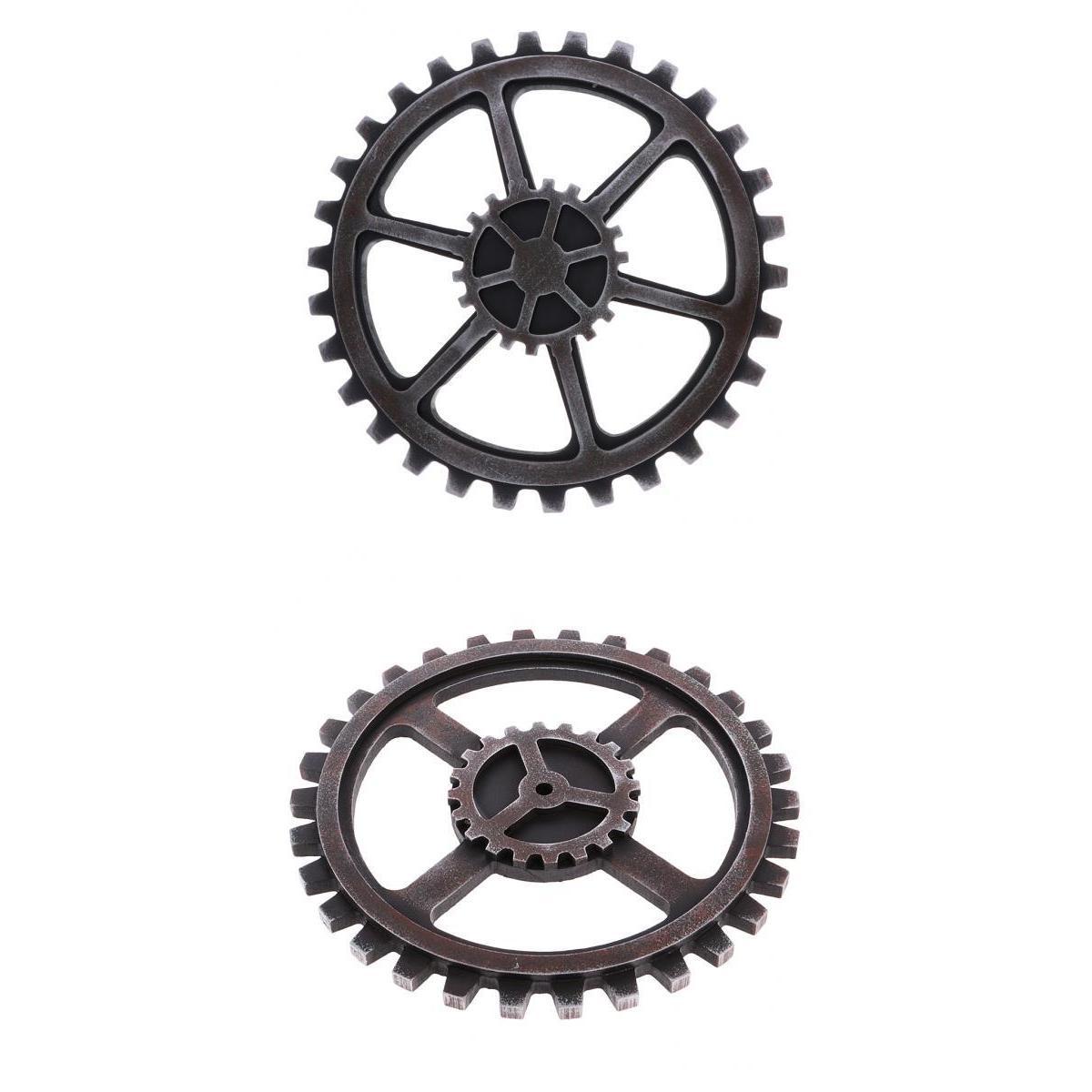 2x Rustic Wooden Circle Gear Home Bar Wall Hanging Art Craft Ornament Black