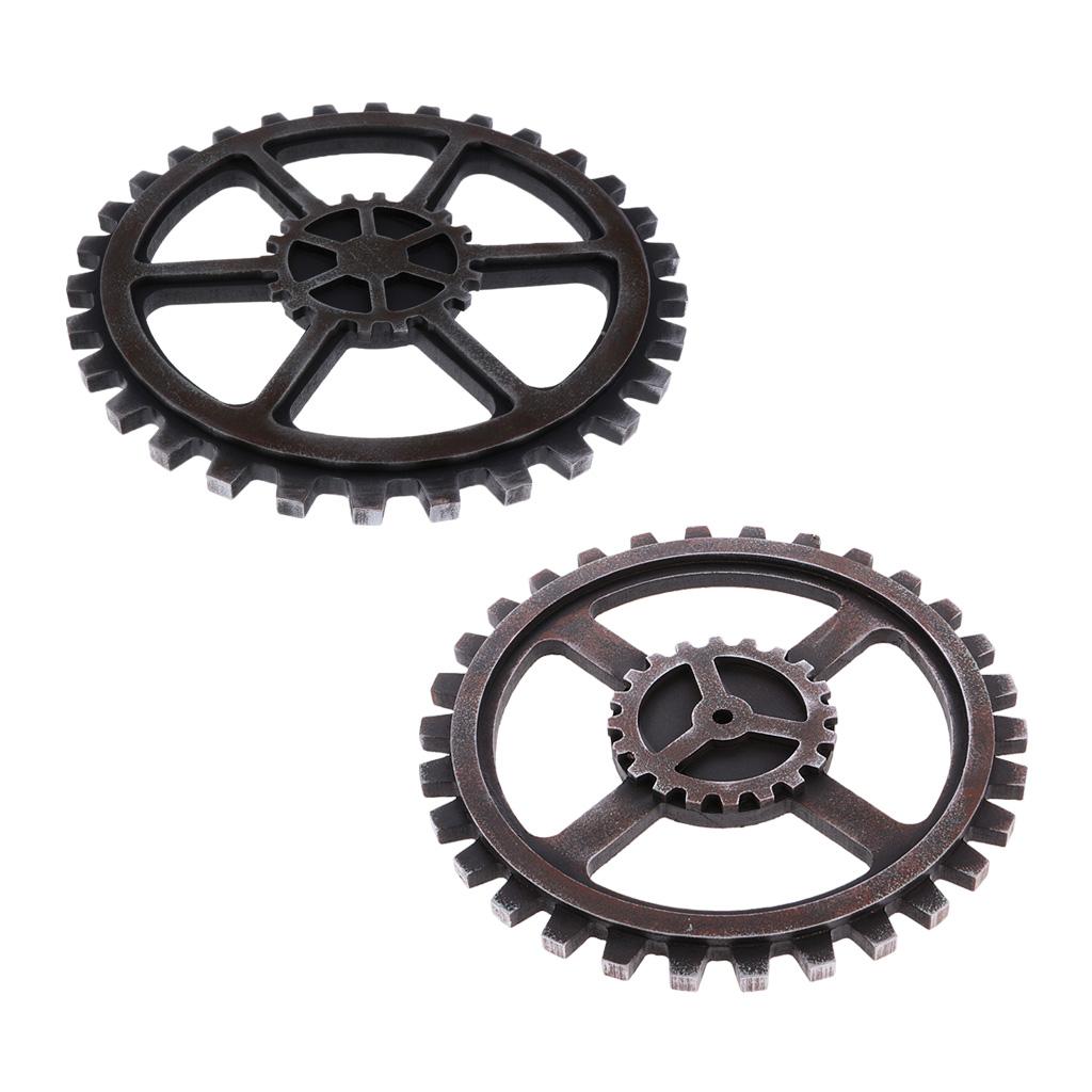 2x Rustic Wooden Circle Gear Home Bar Wall Hanging Art Craft Ornament Black