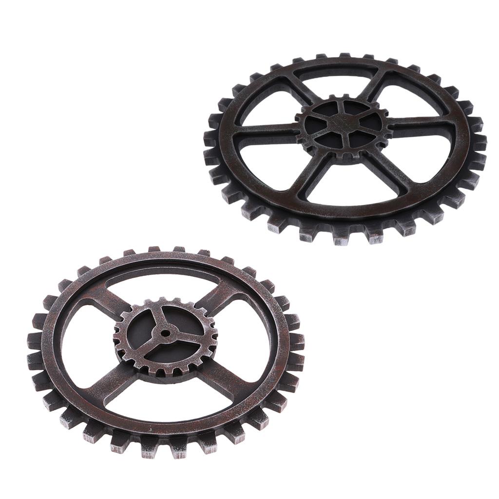 2x Rustic Wooden Circle Gear Home Bar Wall Hanging Art Craft Ornament Black