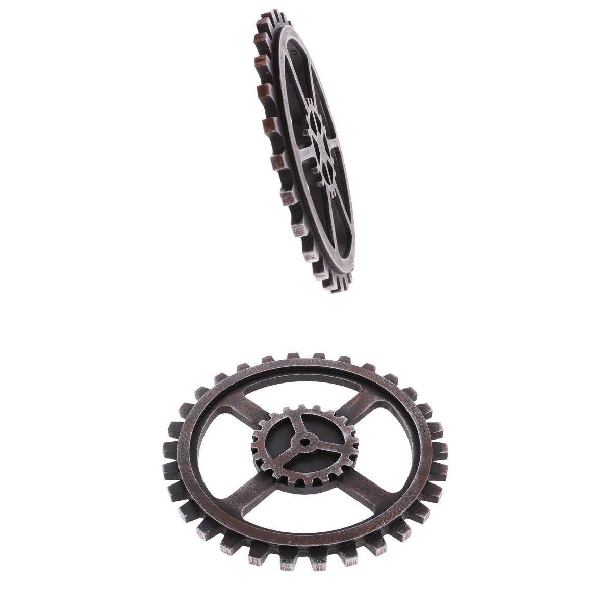 2Pcs Rustic Wooden Circle Gear Home Bar Wall Hanging Art Craft Black