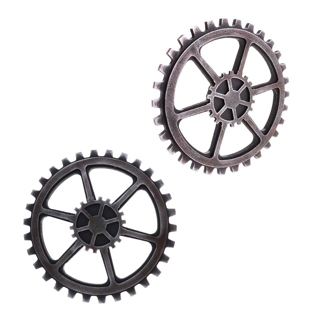 2Pcs 24cm Rustic Wooden Circle Gear Home Bar Wall Hanging Art Craft Black