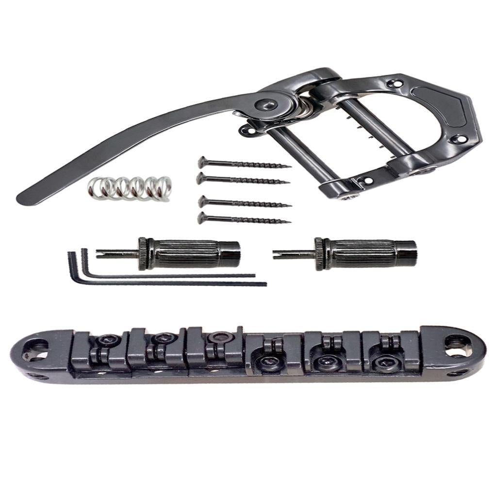B5 Tremolo Bridge Tailpiece & Roller Saddle Locking Bridge for LP SG Black