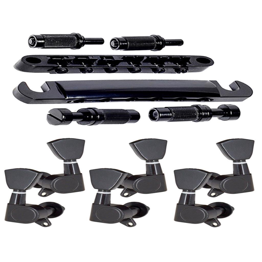 1 Set of Bridge Tailpiece&3L3R Sealed Gear Guitar Tuning Pegs for LP Guitar