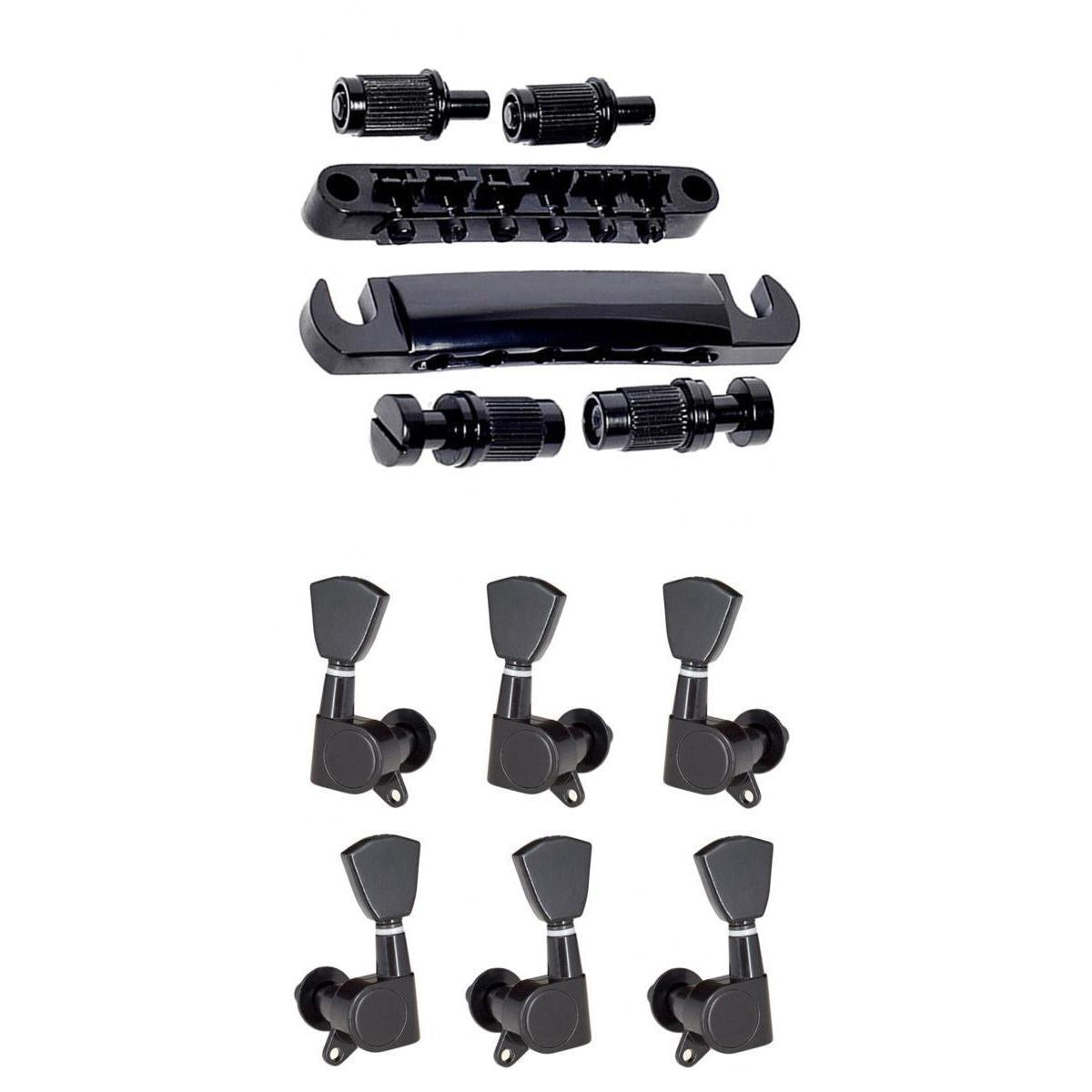 1 Set of Bridge Tailpiece&3L3R Sealed Gear Guitar Tuning Pegs for LP Guitar
