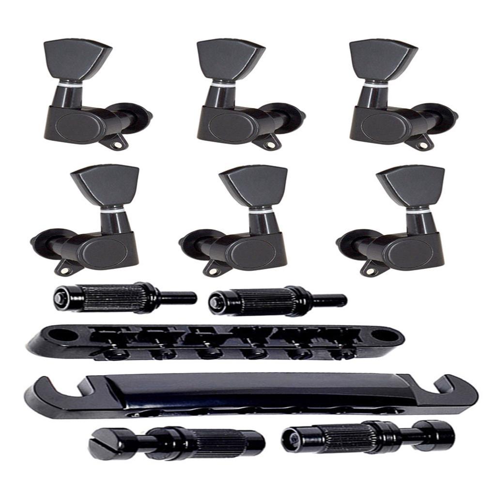 1 Set of Bridge Tailpiece&3L3R Sealed Gear Guitar Tuning Pegs for LP Guitar