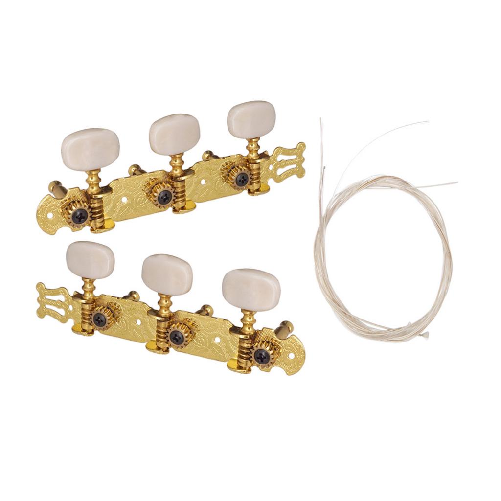 2pcs Guitar Tuning Pegs with 6pcs Nylon Guitar Strings for Acoustic Guitar