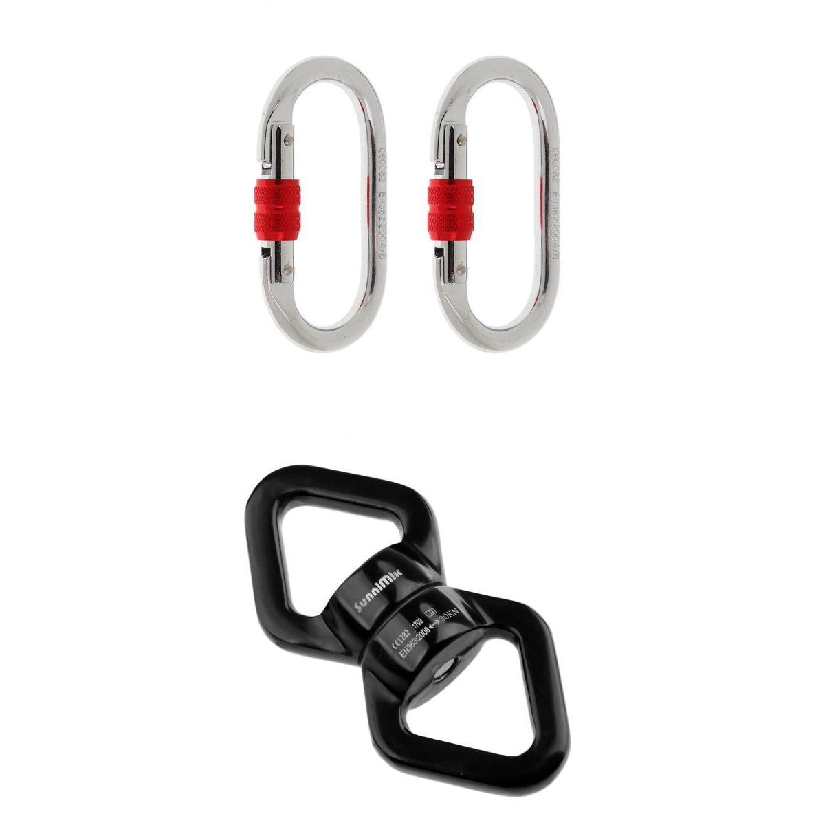 2 Pcs 25KN Screwgate Locking Rock Climbing Carabiner + Swivel Rope Connector