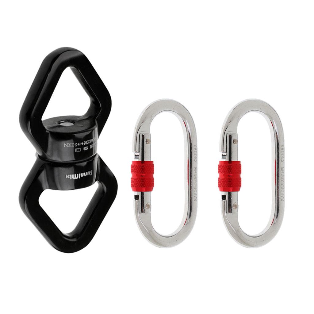 2 Pcs 25KN Screwgate Locking Rock Climbing Carabiner + Swivel Rope Connector