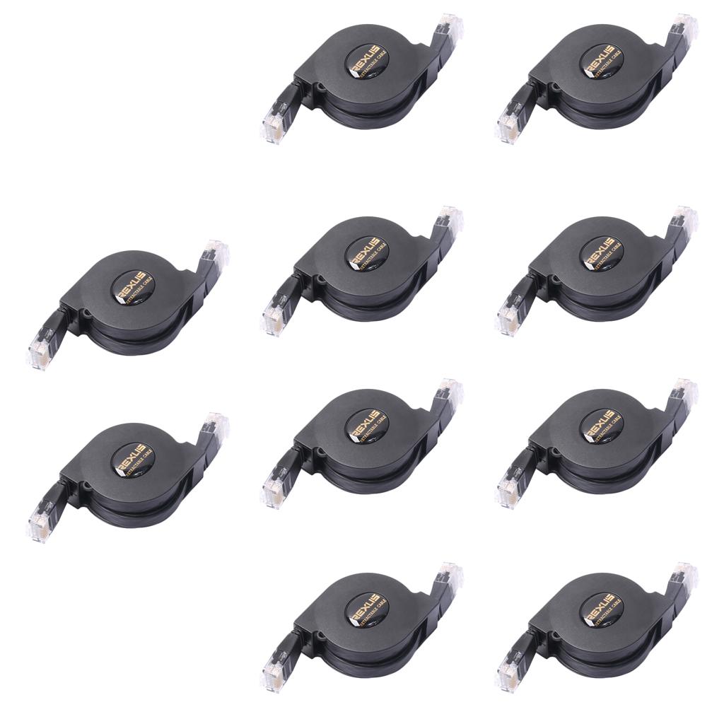 10Pcs Flat CAT6 RJ45 Patch Ethernet LAN Lead Network Retractable Cable 2m