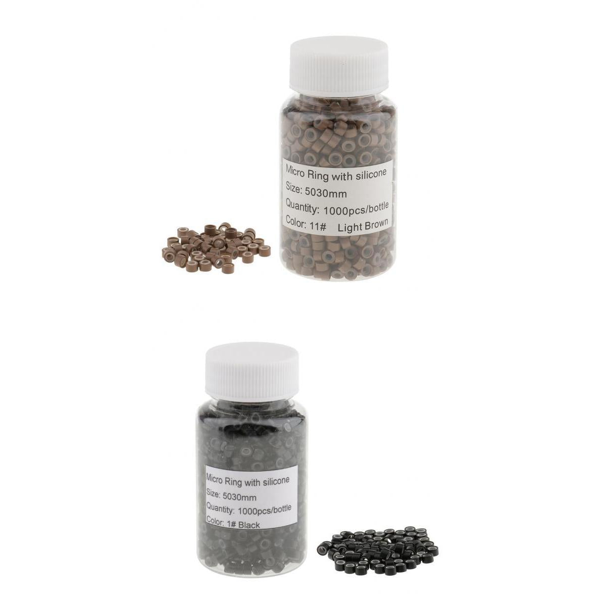 2x 1000Pcs Silicone Hair Extension Loop Micro Color Ring Beads Brown/Black