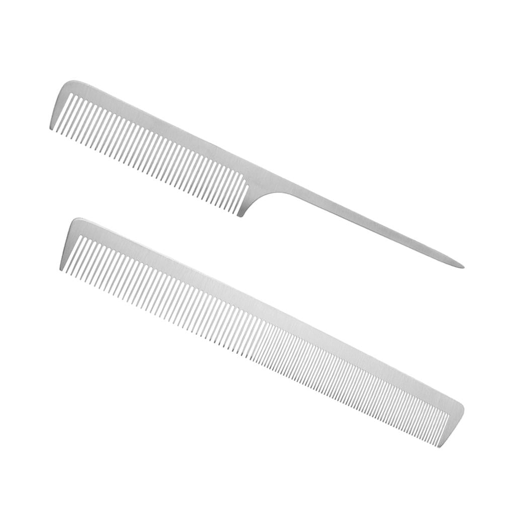 2Pcs Stainless Salon Barber Hairstyling Hairdressing Cutting Comb Hairbrush