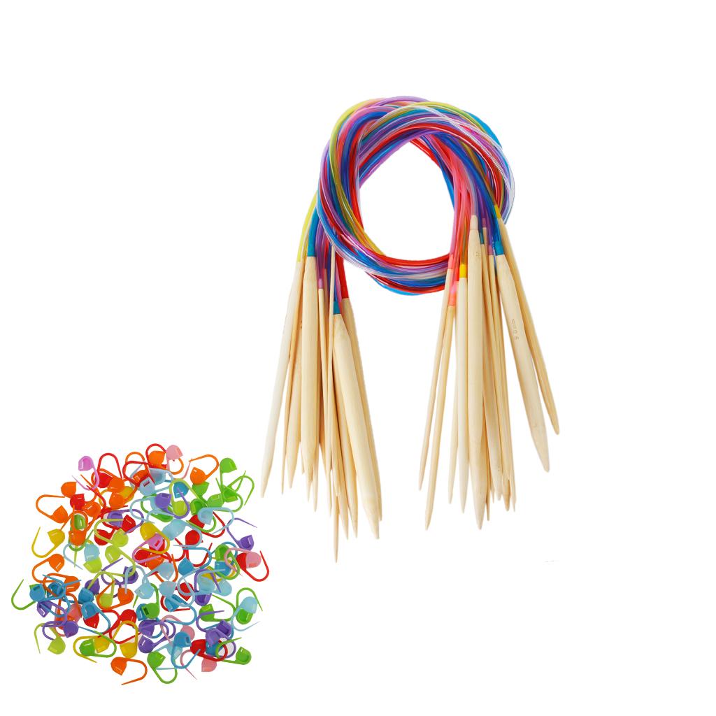 18pcs Wood Circular Knitting Needles Colorful Tube with 100 Stitch Markers