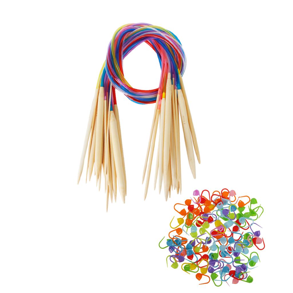 18pcs Wood Circular Knitting Needles Colorful Tube with 100 Stitch Markers